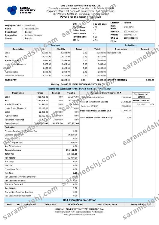 GUS Global Services India payslip template in Word and PDF formats.pdf, 1